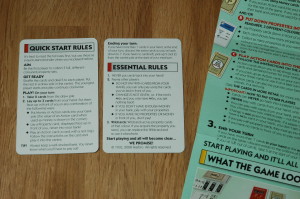 Quick Start Rules card, front and back, plus full rules, mostly off camera